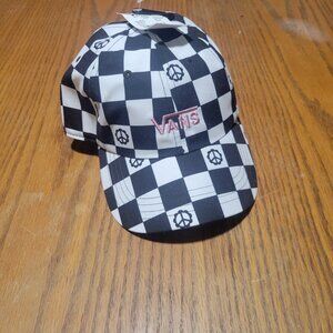Vans Women's Court Side Checkerboard Peace Sign Baseball Hat Black